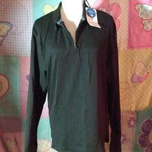 NWT Larsson & Co Large Mens Black Long Sleeve Zip Polo Shirt